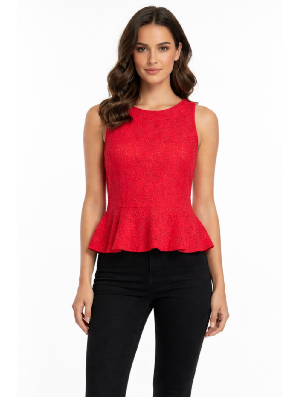 Fashion Star for Macy’s Peplum Tank Top Women's Size 12 Red Lace